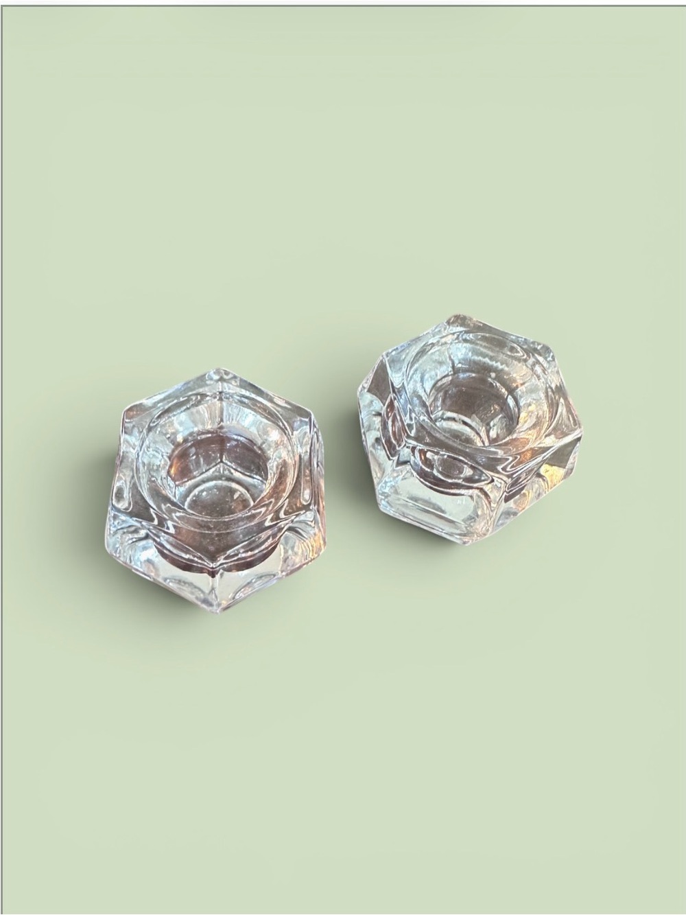 Clear Glass Hexagon candle Holders - Set of 2
